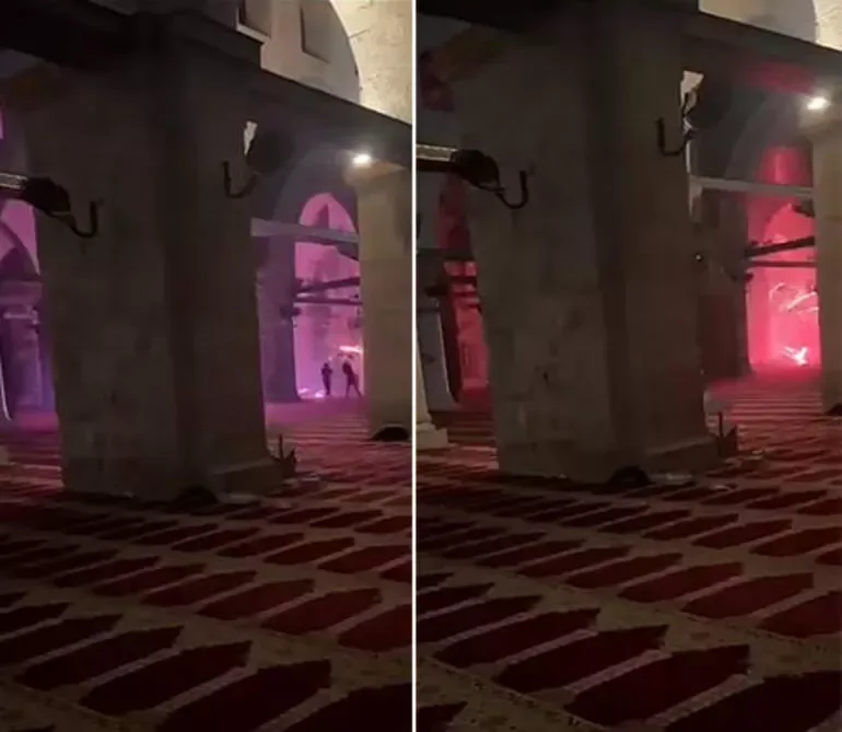 İsrail qüvvələri Məscidül-Əqsaya basqın etdi - FOTOLAR