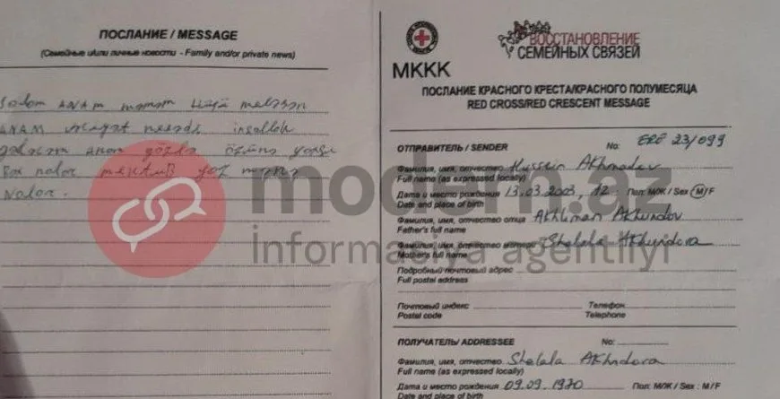 Əsir hərbçimizin İrəvandan anasına göndərdiyi - MƏKTUB - FOTO