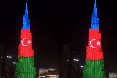 Dünyanın ən hündür binası bayrağımızın rənglərinə - büründü