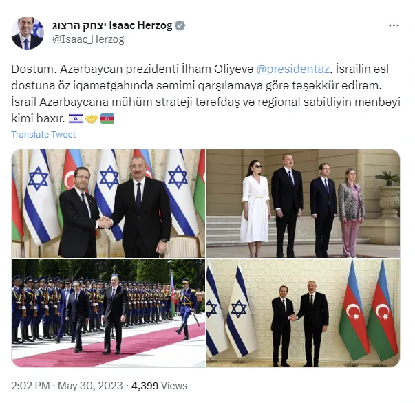İsrail Prezidentindən Azərbaycan dilində paylaşım - Foto