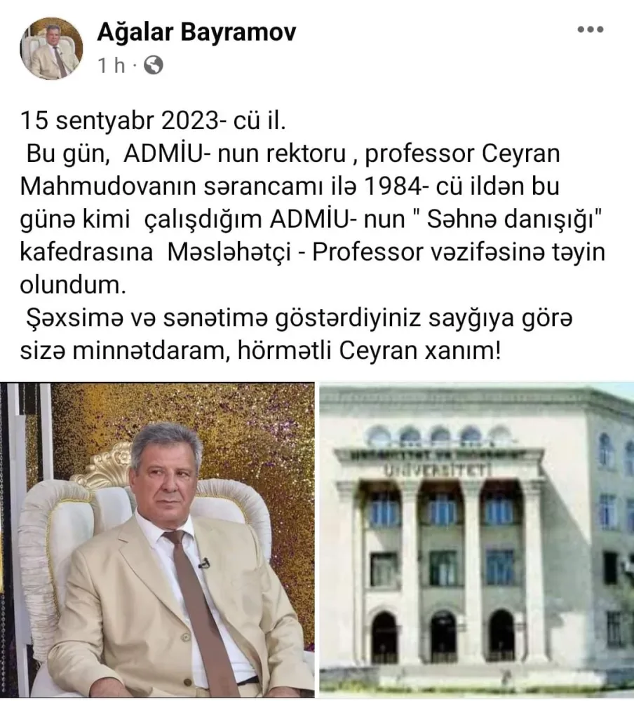 Əməkdar artisti professor oldu