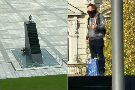 Əlində qumbara abidənin üzərinə çıxdı ki...