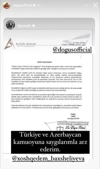 Doğuşun vəkilindən hədəli - AÇIQLAMA - FOTO