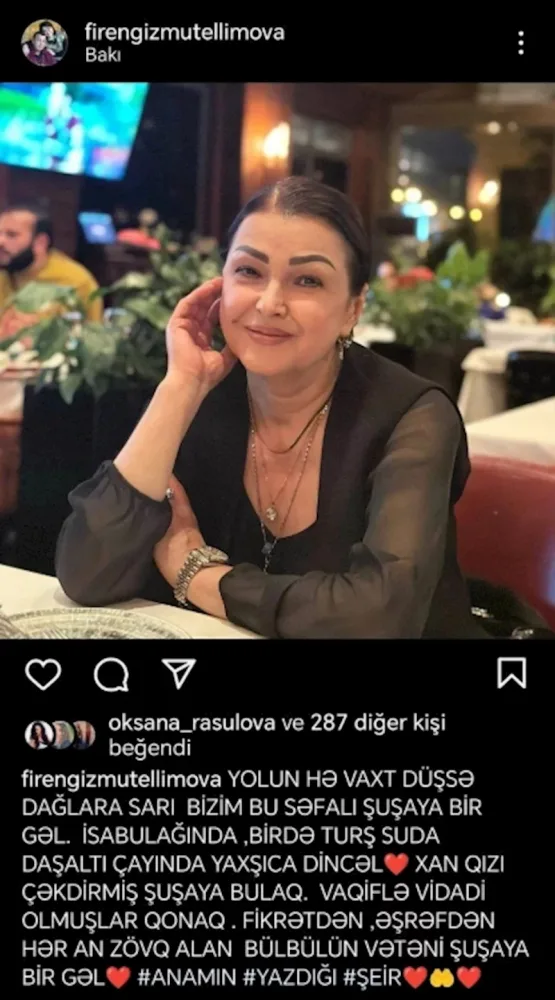 Firəngiz Mütəllimova anasından - YAZDI