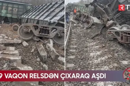 19 vaqon relsdən çıxaraq aşdı - VİDEO