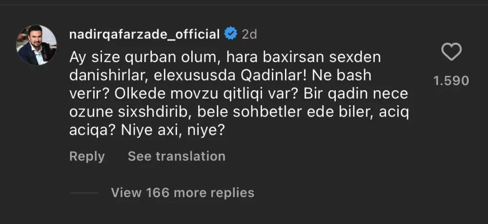 "Azərbaycanda hara baxırsan sevişməkdən danışırlar" - Nadir Qafarzadə