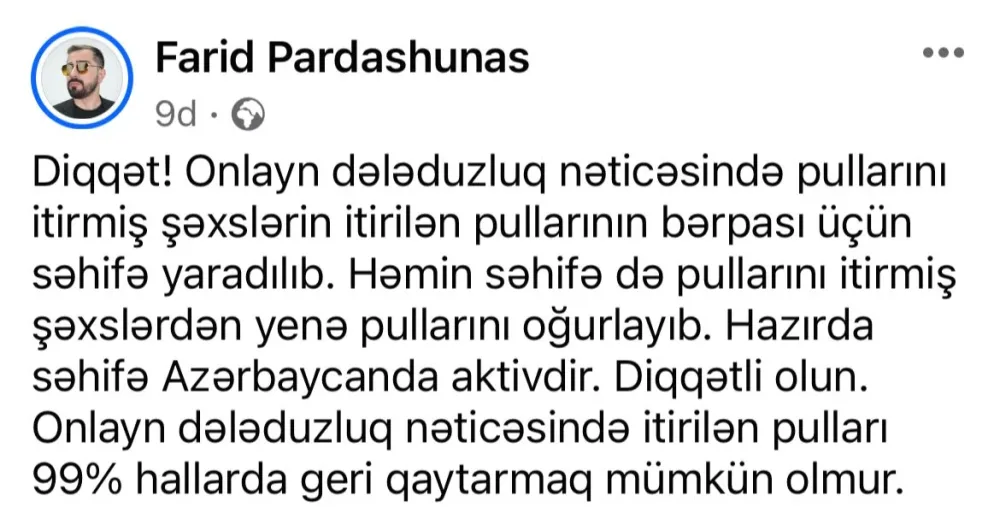 Vətəndaşların DİQQƏTİNƏ! Daha bir elektron dələduzluq - FOTO