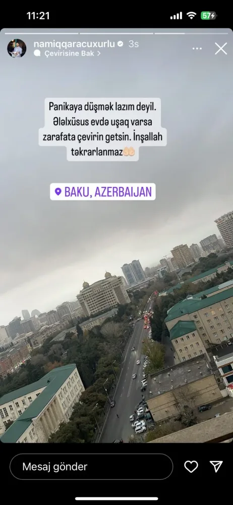 Namiq Qaraçuxurludan ZƏLZƏLƏ ilə bağlı PAYLAŞIM: - "İnşəAllah təkrarlanmaz"
