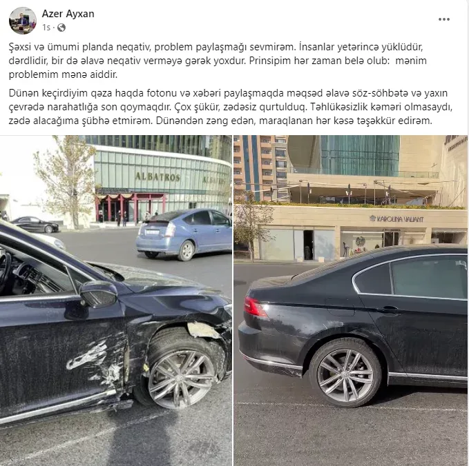 Bakıda HADİSƏ: - Məşhur jurnalist qəzaya düşdü - FOTO