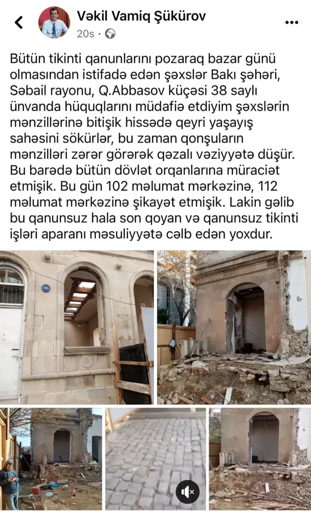 Bakıda qeyri-yaşayış sahəsinin söküntüsü zamanı - MƏNZİLLƏR DAĞIDILDI