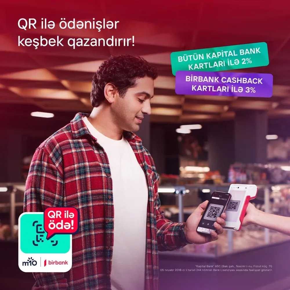 Birbank-ın QR-kodla ödəniş üsulu 3%-dək keşbek qazandırır