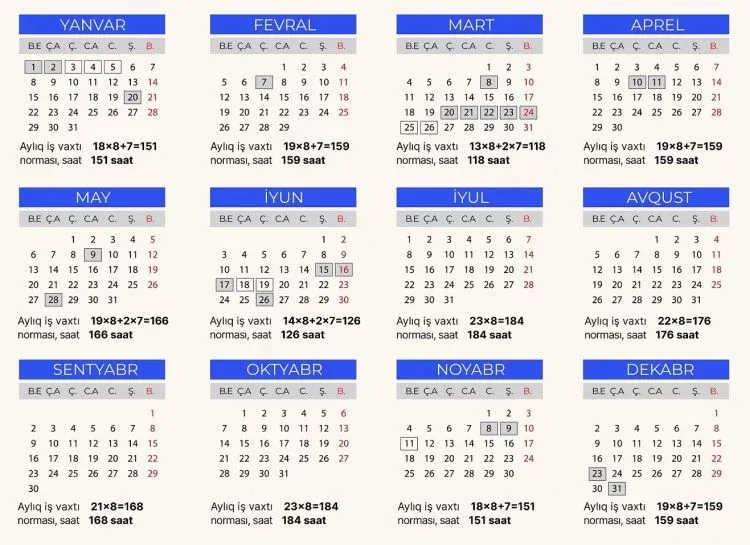 Gələn ilin QEYRİ-İŞ GÜNLƏRİ - AÇIQLANDI