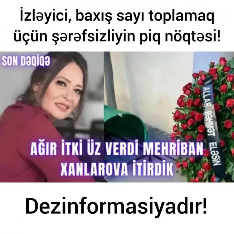 Mehriban Xanlarovanın ölüm xəbərini yaydılar - FOTO
