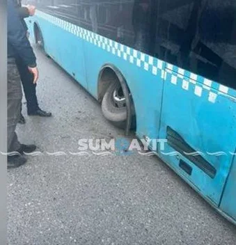 Sumqayıtda həyəcanlı anlar - Avtobusun təkərləri QIRILDI - FOTO