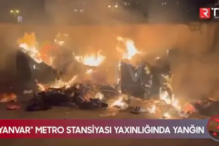 "20 Yanvar" metro stansiyası yaxınlığında güclü yanğın - VİDEO