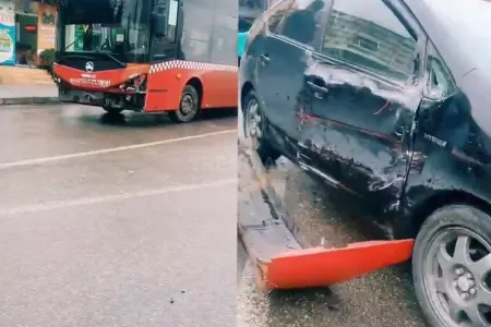Bakıda avtobus "Prius"la toqquşdu - VİDEO