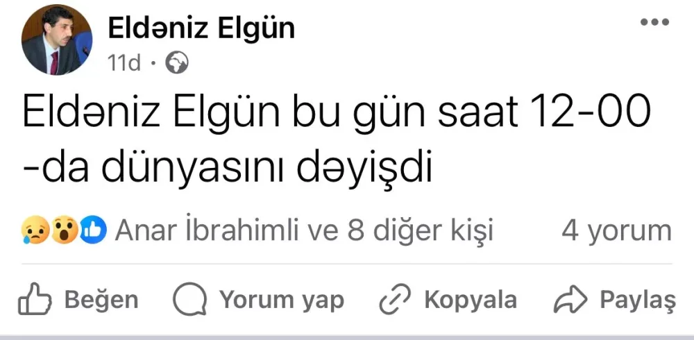 Eldəniz Elgünün ölüm xəbərini kim yayıb?