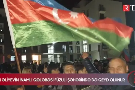İlham Əliyevin inamlı qələbəsi Füzuli şəhərində də qeyd olunur - VİDEO