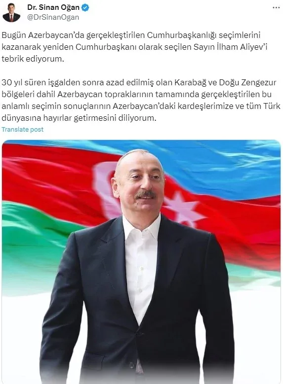Sinan Oğan İlham Əliyevi belə təbrik etdi - FOTO