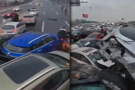 100-dən çox avtomobil toqquşdu, yaralılar var