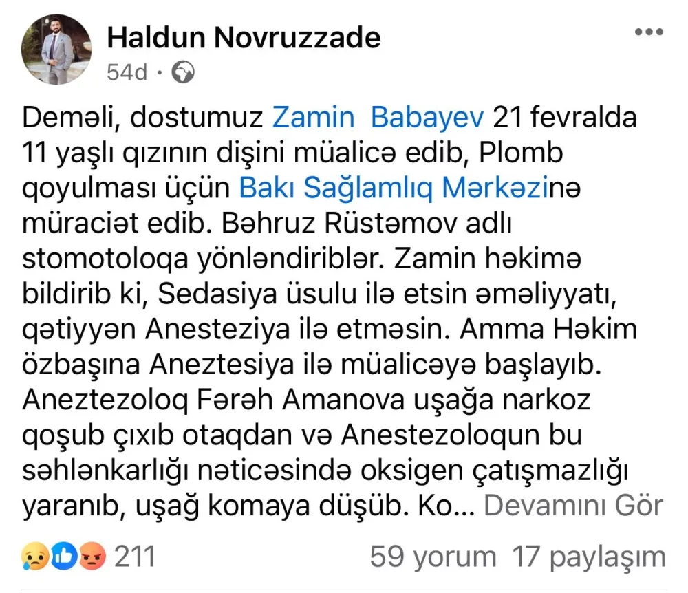 Bakı Sağlamlıq Mərkəzində DƏHŞƏT - 11 yaşlı uşaq - KOMAYA DÜŞDÜ