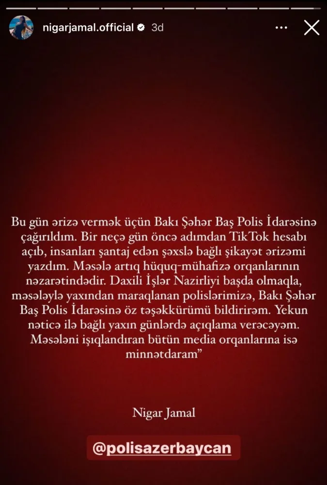 Nigar Camalın adından "Tiktok"da dələduzluq