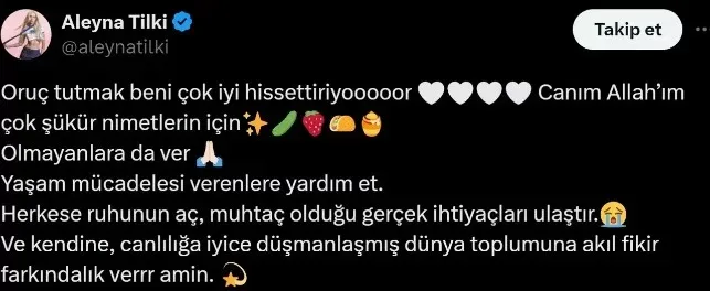 Aleyna Tilkidən paylaşım: - "Oruc tutmaq məni..."