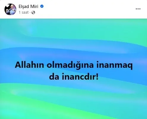 "Allahın olmadığına inanmaq da inancdır" - Elşad Miri