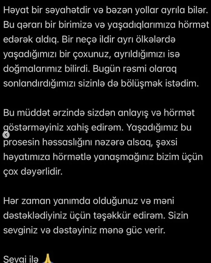 Üzel Kərimova həyat yoldaşından boşandı - FOTO