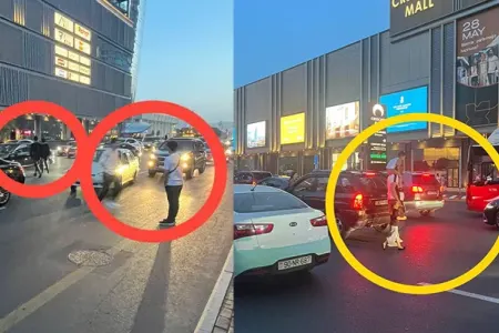 Yeni ticarət mərkəzinə getmək üçün özünü təhlükəyə atırlar… - – FOTO