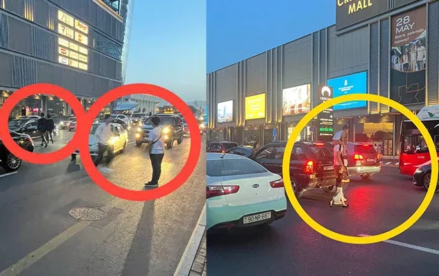Yeni ticarət mərkəzinə getmək üçün özünü təhlükəyə atırlar… - – FOTO