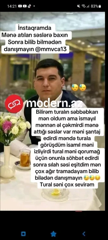 Bakıda qıza görə qətlə yetirilən Turalın sevgilisi: - "Məni şantaj edirdi"
