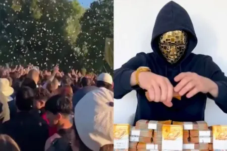 Bloqer göydən pul səpdi, insanlarda ajiotaj yaratdı - VİDEO