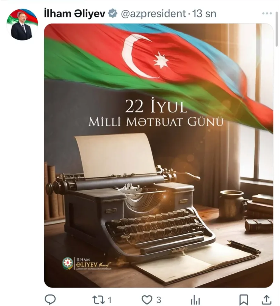 Prezident Milli Mətbuat Günü ilə bağlı paylaşım etdi