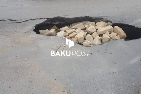 Bakı-Sumqayıt yolunun bir hissəsi çökdü - FOTOLAR