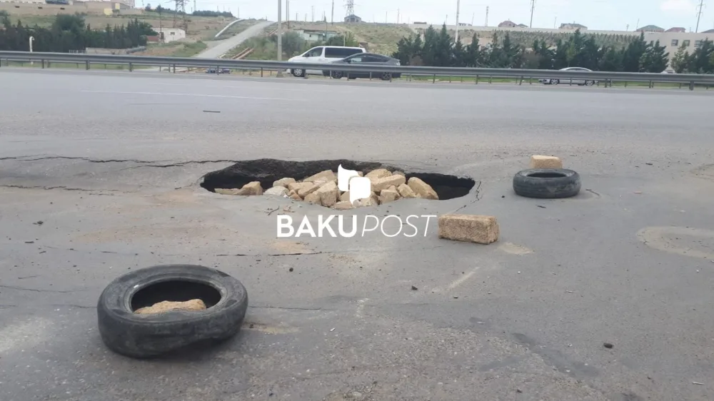 Bakı-Sumqayıt yolunun bir hissəsi çökdü - FOTOLAR