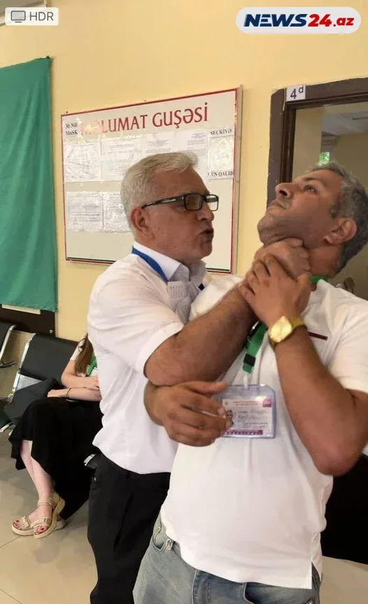 Müsavat Partiyasının nümayəndəsi müşahidəçini boğmağa çalışdı - FOTO