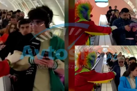 Metroda sosial test: Bəzi vətəndaşlar klounla salamlaşmadı - VİDEO
