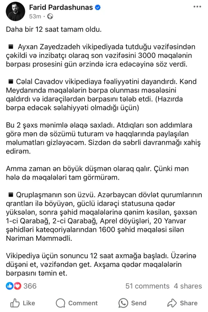 SON 12 SAAT! "Üzərinə düşəni et, vəzifəndən get..."