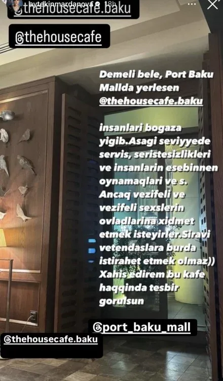 Aytəkin bu restorandan şikayətçidir