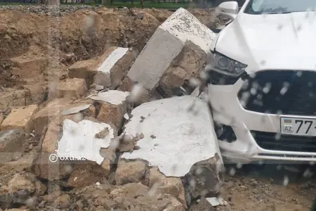 Nizami rayonunda divar avtomobilin üzərinə aşdı