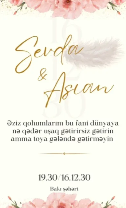 Yeni nəsil dəvətnamə: “Uşağınızı toya gətirməyin!”