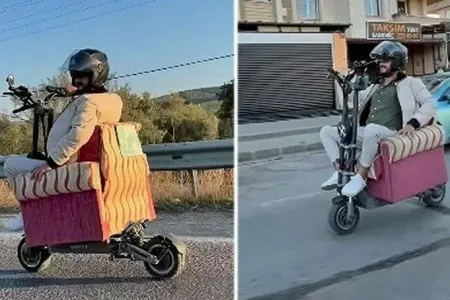 Yolda maraqlı "İXTİRA": - Skuterə oturacaq quraşdırdı - VİDEO