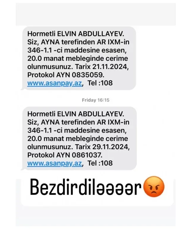 Elvin cərimələrini paylaşıb "bezdirdilər" yazdı