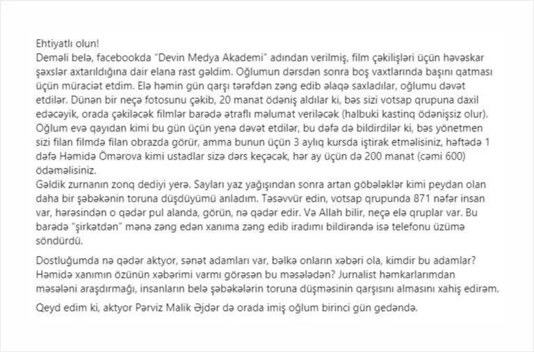 Həmidə Ömərovanın adından istifadə edib yüzlərlə adamı aldatdılar - – İDDİA