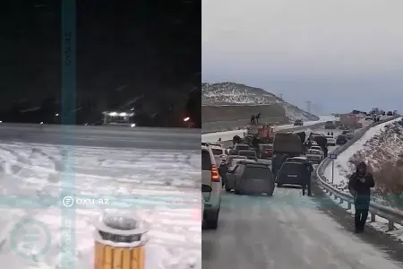 Bakı-Şamaxı yolunda hərəkət "iflic oldu" - FOTO
