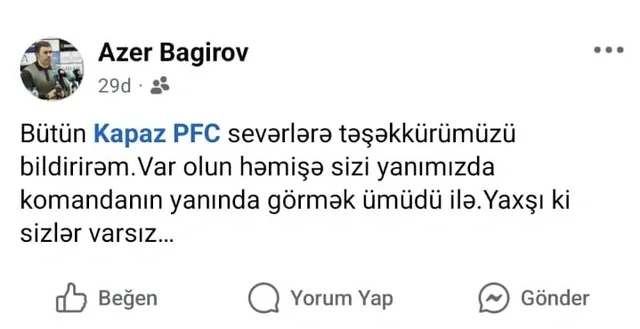 Azər Bağırovun paylaşımının arxasında yatan SƏBƏB