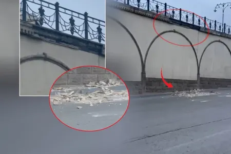 Bakıda körpüdə təhlükəli vəziyyət - Daşlar qoparaq yola tökülüb