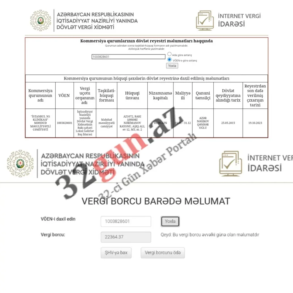 "İstanbul NS" Klinikasının vergi borcu üzə çıxdı - /FOTOFAKT