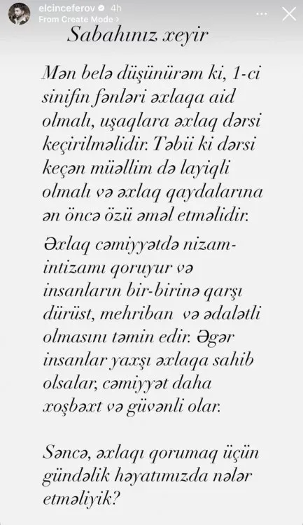 "Uşaqlara əxlaq dərsi keçirilməlidir" - FOTO